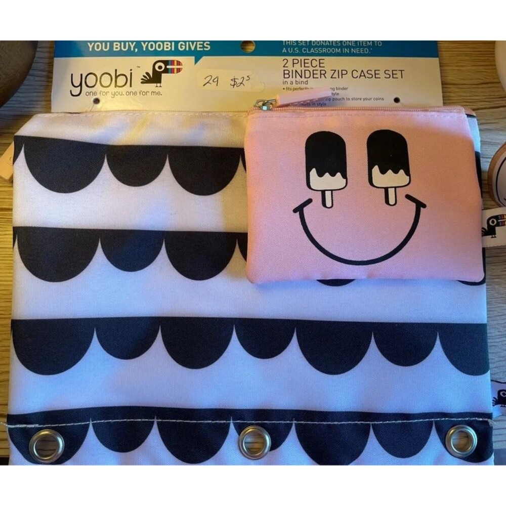 Yoobi 2pc Binder zip Case set coin Purse nEW